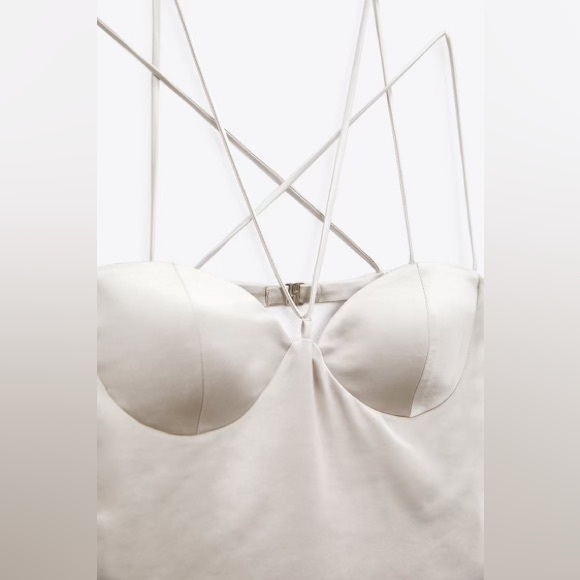 ZARA Pearl Grey Mini Corset Strappy Satin Dress - Picture 5 of 9